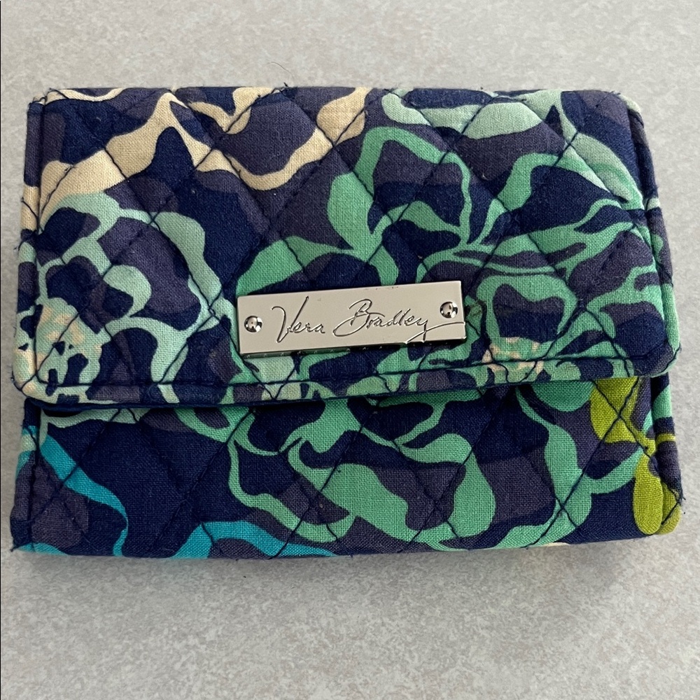 Vera Bradley Quilted Floral Fold-Over Wallet - Navy, Green & Teal